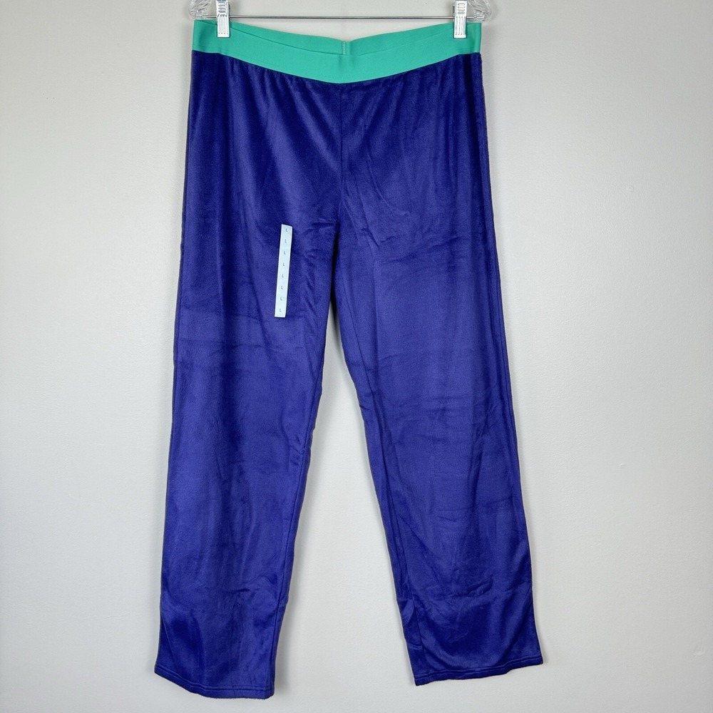 June & Daisy Womens Purple Fleece Lounge Pants Teal Waistband Size L NEW NO TAGS